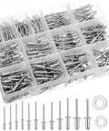 Must Have 1000-Piece Aluminum Pop Rivets Kit With 14 Sizes And Stainless Backup Washers in organized storage case