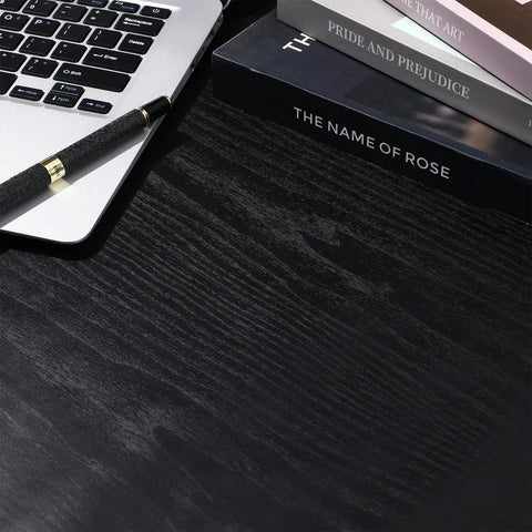 Black Peel And Stick Wallpaper Roll For Modern Interior Walls And Kitchen Cabinets Featuring Heavy Duty Self Adhesive Pvc Vinyl on desk with laptop and books