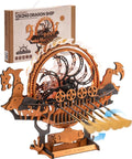 Viking Dragon Ship 3D Puzzle Model Kit For Adults 18 Inch DIY Wooden Puzzle With Laser Cut Basswood Smooth Burr Free Pieces Quick Assembly In About 3 Hours Epic Gift For History Buffs And DIY Fans, assembled model and box