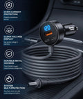 Straight Shot Car Power Adapter For Mini Internet Setup With Ten Foot Thick Copper Cable Plugs into vehicle jack, showing clear voltage display.