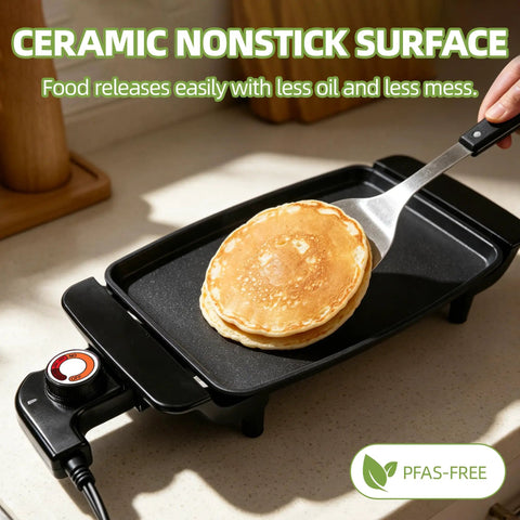Tiny But Mighty 10 Inch Mini Ceramic Electric Griddle With Adjustable Thermostat 1200W Nonstick Skillet cooking pancake