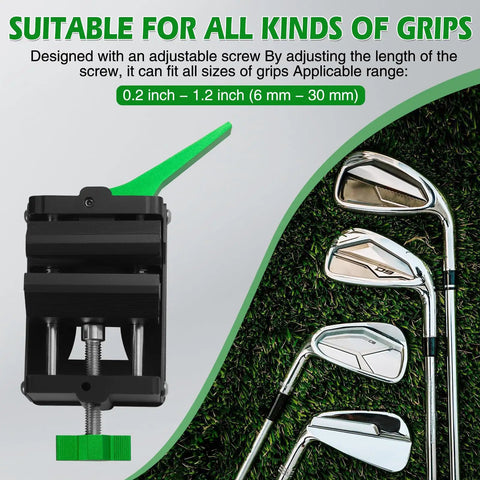 Professional Golf Club Regripping Kit With No Drill Vise Clamp, adjustable screw for 6 to 30 mm grips, rubber cushioned jaws.