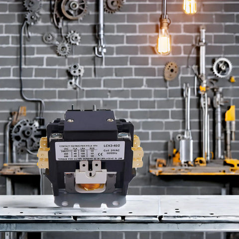 Two Pole Air Conditioner Contactor Heavy Duty 40 Amp FLA 24V Coil with One Quarter Inch Quick Connect Terminals and Heavy Lug Screws