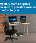 Premium Memory Foam Backrest Cushion For Chair on ergonomic office chair beside a desk with dual monitors in workspace.