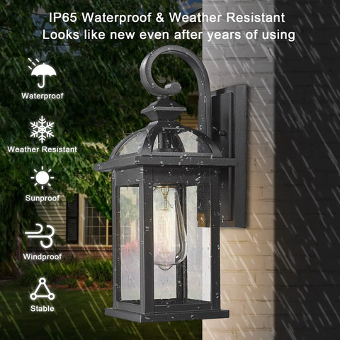 Outdoor Wall Light Sconce With Seeded Glass Weatherproof Aluminum Exterior Fixture For House Front Porch And Patio Tough Durable Waterproof No Fuss Install mounted on wall during rain.