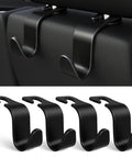 Amooca car seat headrest hooks, 4-pack, black metal S-hooks for hanging bags in car