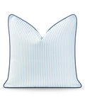 Coastal Hampton Style Outdoor Indoor Pillow Cover 20x20 Water Resistant Blue Stripe for Backyard Patio and Couch Decor with Invisible Zipper and Piping