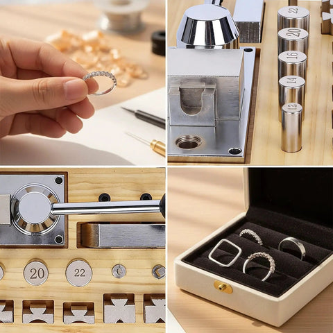 Heavy Duty Ring Bending Kit For Jewelry Making With Chrome Steel Molds Wooden Base 0.47 To 0.87 Inch Sizes And 45/90 Degree Posts