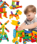 Child building with Totally Legit 92 Piece Screw Engineering Blocks Set With Sensory Construction Bricks for STEM play.