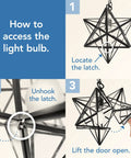 Instructions for accessing the light bulb on Star 145-001 9 Inch Wide One Light Mini Pendant in Oil Rubbed Bronze Finish Moravian Style