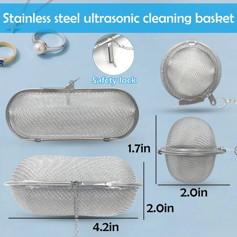 Four Pack Stainless Steel Ultrasonic Cleaner Baskets For Jewelry And Earrings Includes Two Large And Two Small Mesh Wash Baskets Knockout Set with safety lock.