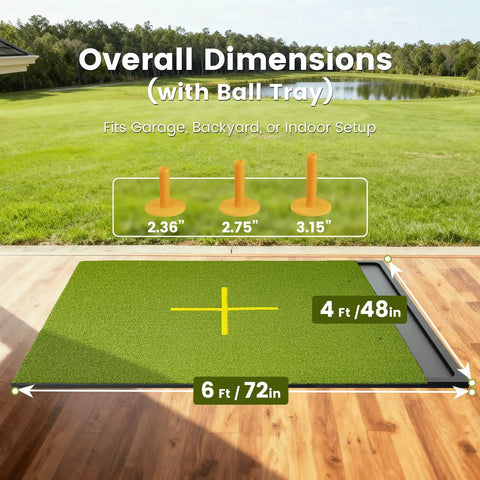 6x4ft Golf Hitting Mat With Built In Ball Tray, 26mm Thick Indoor Outdoor Practice Mat With Alignment Guides
