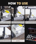 Instructional guide showing usage steps for M14X1.5 Thread Repair Kit with Stainless Steel Inserts, including drilling and tapping.