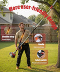 Man using Gas Powered Pole Saw With 16 Ft Reach No Ladder Needed 3.5 HP 48cc Engine 11.8 Inch Bar Pro Chainsaw for tree trimming