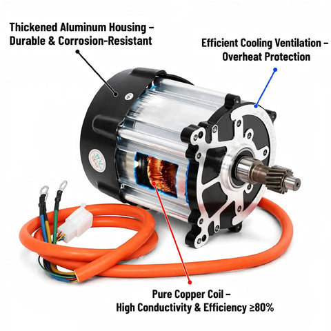 Heavy Duty 72V 1500W Brushless Differential Motor With Rock Solid Build And Kickass Torque For Trikes Golf Carts Mobility Scooters Go Karts Atvs Featuring 16 Tooth Spline Drive System with thickened aluminum housing and cooling ventilation.