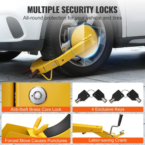 Heavy Duty Wheel Lock Clamp 2 Pack For Trailers And Vehicles, Anti Theft Tire Boot Lock attached to car wheel for security