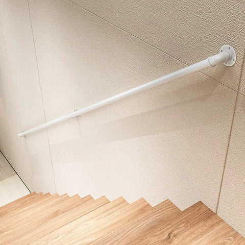White Wrought Iron Stair Handrail With Heavy Duty Rust Proof Mounting Brackets For Indoor Outdoor Mobility Safety Grab Bar with wall installation.