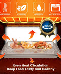 Beefy Built Tough Mesh Steel Air Fryer Basket Tray For TOA 60 TOA 65 TOA 70 in oven showing even heat circulation with food