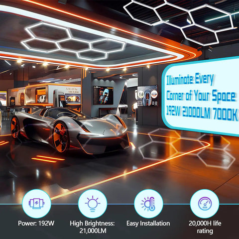 Hexagon Beast Mode Bright Garage Lights 192W 21,000LM LED Panels With 5 Grid Honeycomb Design 7000K for car detailing