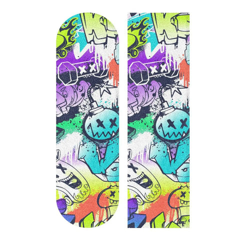 Street Art Graffiti Grip Tape For Skateboards And Longboards, Bubble Free Anti Slip Deck Sheet 33 X 9 Inches, colorful graffiti design.