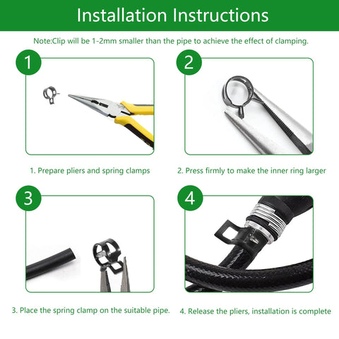 Rierdge hose clamps set, 40-piece, 1/4 ID, black steel, for 6.5–7.2mm OD hoses; installation instructions