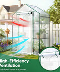 Walk In Outdoor Greenhouse 56 x 29 x 77 Inch Portable Garden Hot House Kit With 3 Tier 4 Shelf Design And Clear Plastic Cover in backyard