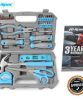Household Starter Tool Kit With Portable Toolbox For Dorm Rooms Blue, 38 Piece DIY Essentials For Home Repairs And Small Projects, Magnetic Bit Driver With 28 Standard And Precision Bits, Multi Purpose Screwdriver Set For Quick Fixes, open case