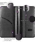 Car Registration And Insurance Holder With Magnetic Closure Slim PU Leather Vehicle Glove Box Organizer interior features pen slots and durable stitches.