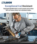 Man wearing Built Tough Cut Resistant Work Gloves With HPPE And Metal Yarn Blend, grinding metal, sparks flying