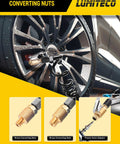 Slick 9.8 Ft Recoil Air Hose Extension With Clip On Chuck And Presta Valve Connector For Air Compressor Tire Inflator Pump Setup Gonna Flow Straight Up Reliable And Handle Any Job No Sweat displayed with brass converting nuts and presta valve adapter.