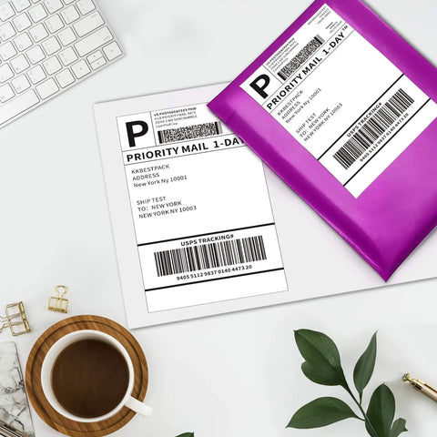 Top Shelf Half Sheet Shipping Labels For Laser And Inkjet Printers With Grip Tight Self Adhesive Backing Straight Up Quality For Mailing Envelopes And Boxes On White Matte Paper Size 8.5 By 5.5 With Two Labels Per Page In A Snappy 200 Count Pack