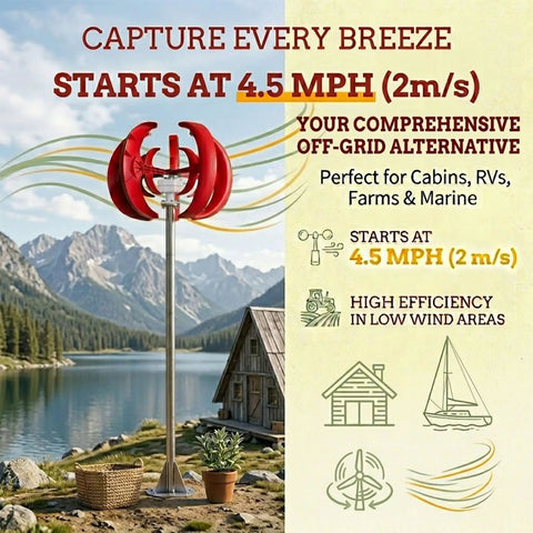 Vertical Wind Turbine Kit 100W 300W 500W With MPPT Controller 12V 24V 48V Option Start Speed At Two Meters Per Second Five Blade Windmill