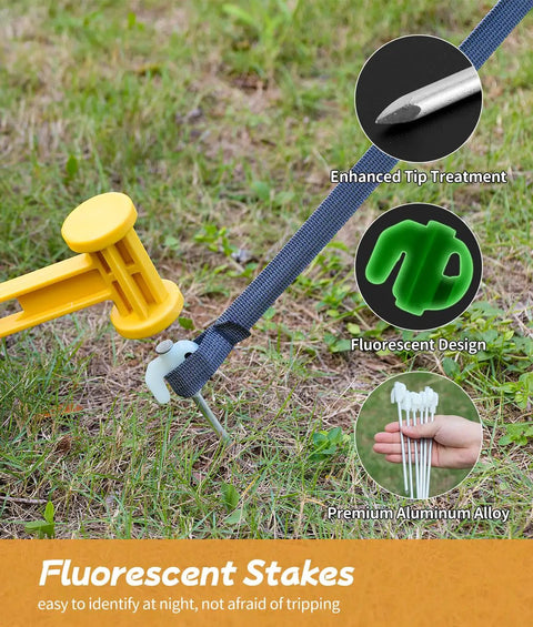 Fluorescent stakes and straps for Big Camping Tarp Canopy With Poles 14.8 By 9.8 Feet Waterproof Tent Shelter For 6 To 8 People