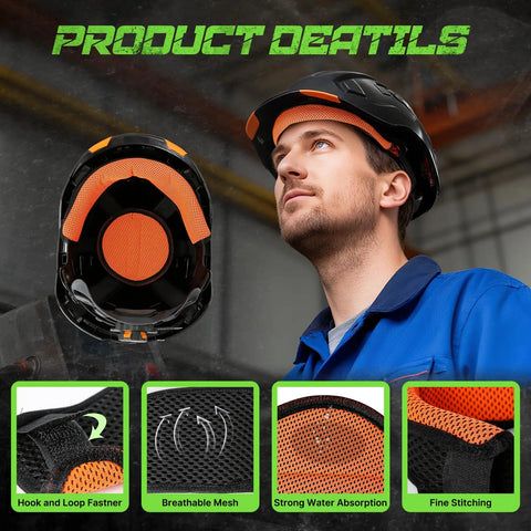 Hard Hat Sweatband And Top Pad Set, Washable Three Layer Fabric Sweat Liner Replacement With Helmet Padding for welding