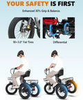 Powerful Three Wheel Electric Trike With 1200W Motor And 624Wh Removable Battery 18x3.0 Fat Tires Foldable Step Through Frame Up To 65 Miles Range 18 MPH Pedal Assist Black For Daily Commutes And Light Hauling showing rider and differential