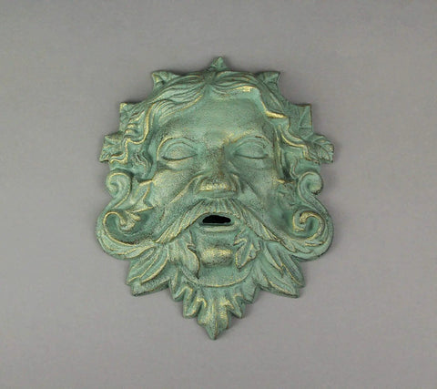 Heavy Duty Cast Iron Celtic Green Man Wall Plaque Sporting A Dead Cool Antiqued Verdigris Finish Standing Ten Inches Tall