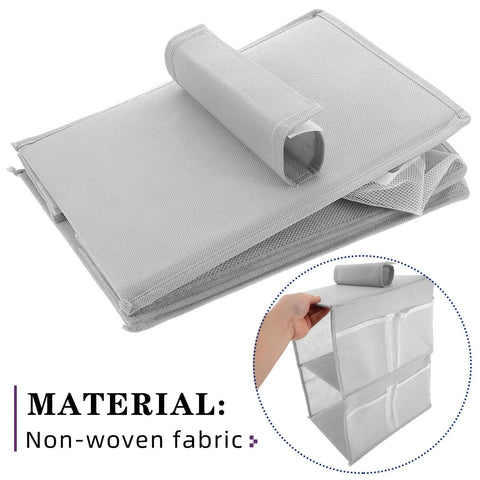 Layered Hanging Storage Bag Slick Nonwoven Closet Organizer With Roomy Pockets showing grey non-woven fabric design and handle.