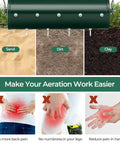 18 Inch Manual Lawn Aerator With Heavy Duty Rolling Tines And 27 Rustproof Spikes showing effects on sand, dirt, and clay