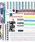 Totally Upgraded Electronics Fun Kit With Power Supply Module And Jumper Wires Precision Potentiometer 830 Tie Points Breadboard Compatible With Arduino And STM32 Over 300 Components Tutorials And Datasheet Included showing components neatly arranged