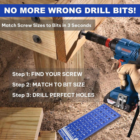 Screw Size Chart and Drill Bit Gauge Laser Etched in 6061 Aluminum Pilot Hole Guide for Screws Four Through Fourteen with ruler