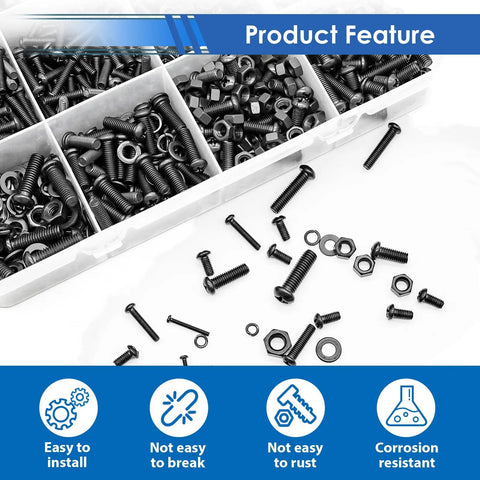 Top Shelf Metric Screw Assortment Kit With 2236 Heavy Duty Carbon Steel Fasteners Including M2 M3 M4 M5 M6 Bolts And Nuts in organized bins.