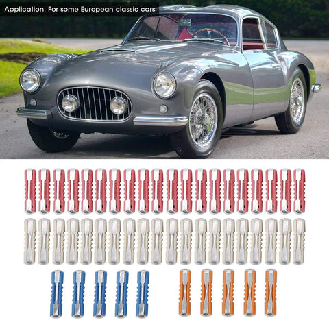 Top Shelf European Classic Car Torpedo Fuse Kit 50 Piece Set With 5A 8A 16A 25A Amps includes various sizes visible with vintage car.