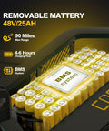 Close-up of 48V 25Ah removable battery for 2000W Fat Tire Electric Bike With Removable 48V 25Ah Battery Full Suspension And Dual Hydraulic Brakes 32 MPH Max Speed 20 Inch Dirt Bike For Commuting And Off Road