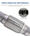 Heavy Duty Stainless Steel Exhaust Flex Pipe For Cars And Trucks Universal Flexible Muffler Tube Automotive Replacement 2.25x6 Inch Size Durable Braided Design Rust Resistant And Heat Resistant Easy Install showing braided structure and material details.