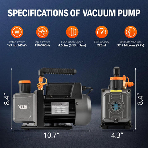 VTG VOGTEN 5-gallon vacuum chamber with pump; 304 stainless steel degassing kit, gray/orange