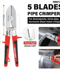Five blade pipe crimper tool for downspouts, ductwork; part of Two Piece Sheet Metal Hand Seamers With Five Blade Pipe Crimper.