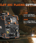 Front view of the All In One 6 In 1 Welding Machine For Home DIY Pros Gas MIG Flux MIG Plasma Cut HF TIG Stick And Spot Weld 110 220V Dual Voltage Aluminum Welder Built For Portable Heavy Duty Everyday Metalworking with digital display.