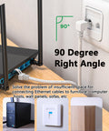 90 Degree Right Angle Cat6 Ethernet Cable 10 Ft White Low Profile For Tight Spaces And Hidden Installations connected to router
