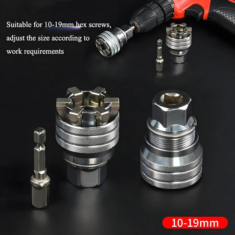 Adjustable Universal Socket Wrench For Ten To Nineteen Millimeter Nuts And Bolts Fits Three Eighths Inch Drive Ratchets And Power Drills