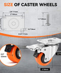 Heavy Duty 2 Inch Plate Caster Wheels Set Of 8 With Brakes size diagram and close-up of wheel with measurements